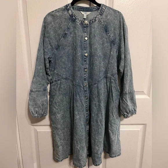 Time and Tru Women's Button Front Denim Mini Dress with Long Sleeves, Size M - Picture 13 of 14